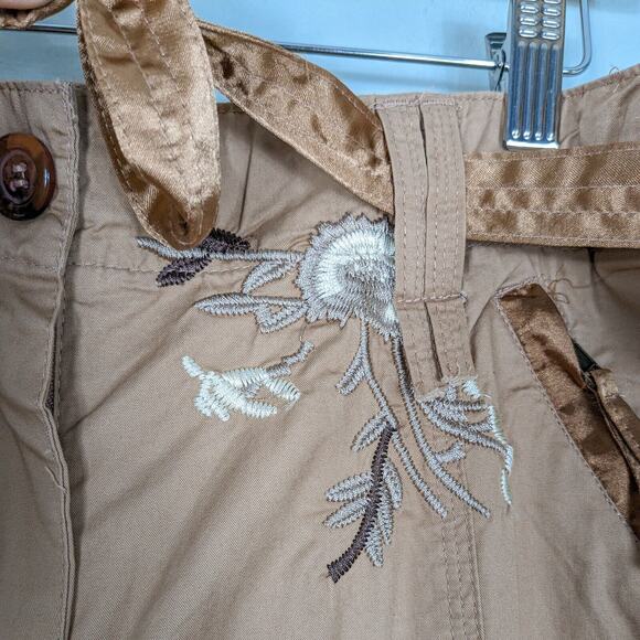 Y2K Cache Cargo Capri Pants 12 Brown Vintage Embroidered Floral Crop Utility - Picture 8 of 16